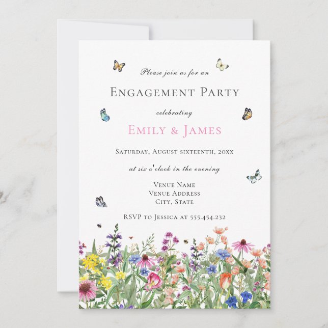 Watercolor Floral Engagement Party  Invitation (Front)