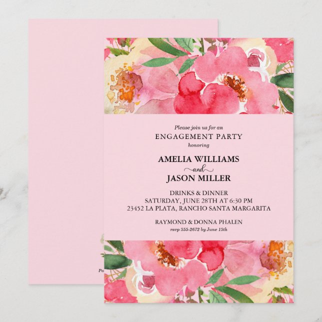 Watercolor Floral Engagement Party Invitation (Front/Back)