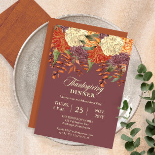 Watercolor Floral Eucalyptus Thanksgiving Dinner Invitation