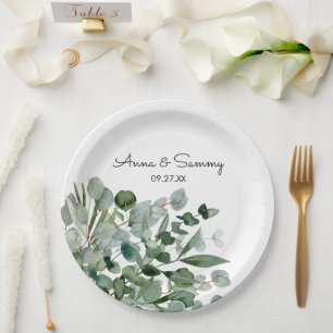 Watercolor Floral Eucalyptus Wedding Paper Plate
