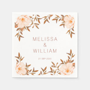 Watercolor Floral Fall Ivory Wedding Napkin