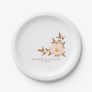 Watercolor Floral Fall Ivory Wedding Paper Plate