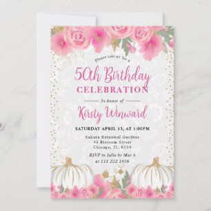Watercolor Floral Fall Pumpkin 50th Blirthday Invitation