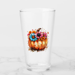 Watercolor Floral Fall Pumpkin Glass