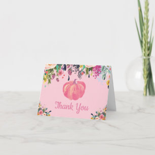 Watercolor Floral Fall Pumpkin Thank You Card