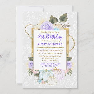 Watercolor Floral Fall Pumpkins 21st Birthday Invitation