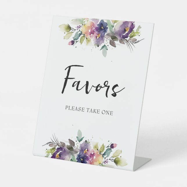 Watercolor Floral Favours Pedestal Sign (Front)