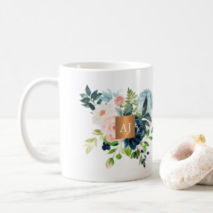 Watercolor floral feminine gold monogrammed chic coffee mug
