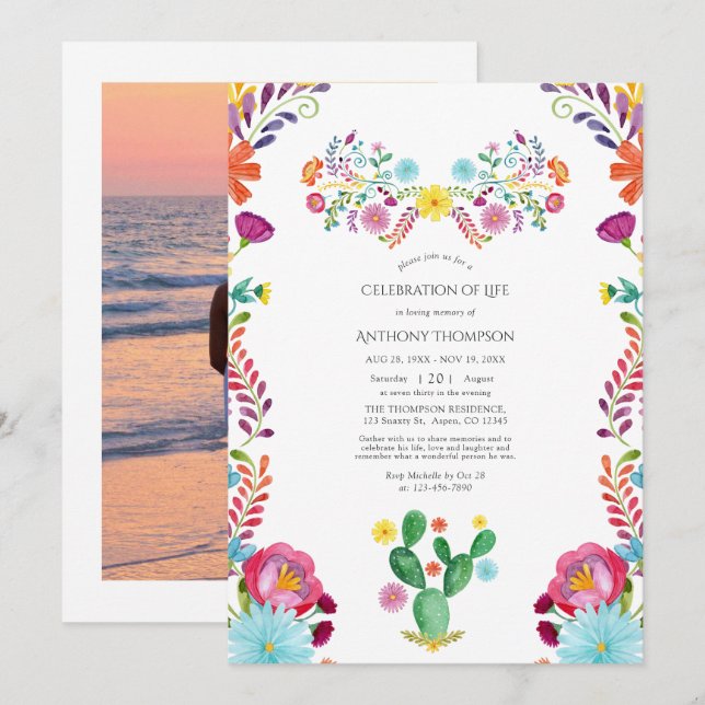 Watercolor Floral Fiesta Celebration of Life Invitation (Front/Back)