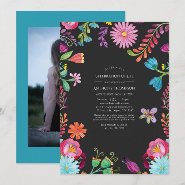 Watercolor Floral Fiesta Celebration of Life Invitation (Front/Back)
