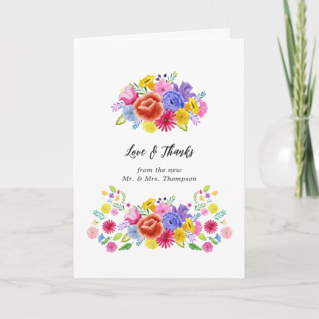 Watercolor Floral Fiesta Photo Thank You Card (Front)
