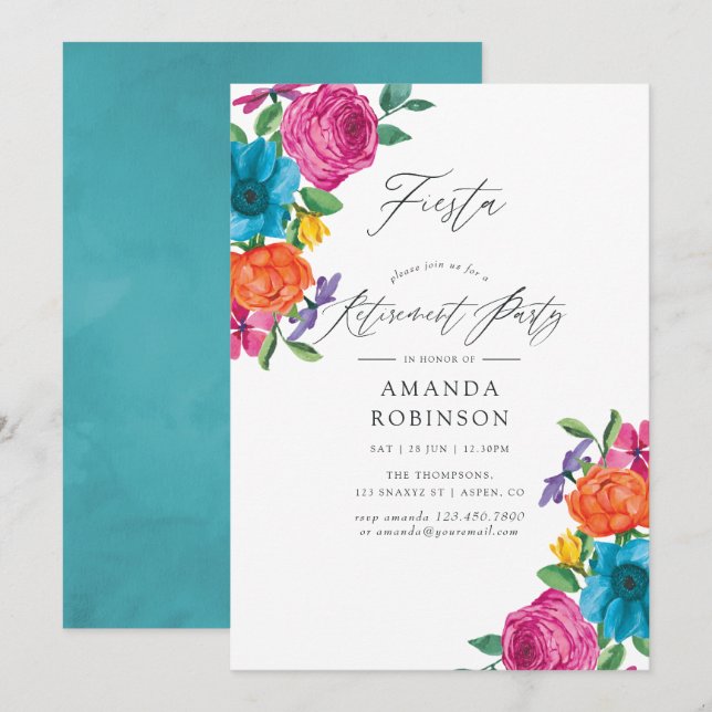 Watercolor Floral Fiesta Retirement Party Invitation (Front/Back)