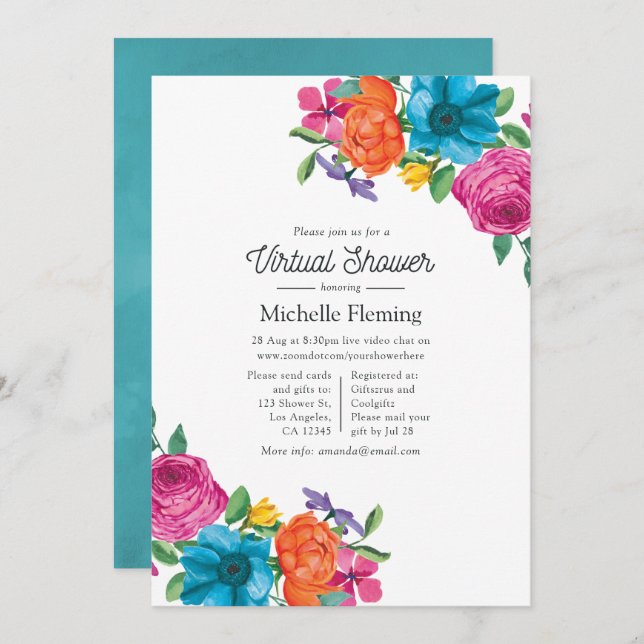 Watercolor Floral Fiesta Virtual Shower Invitation (Front/Back)