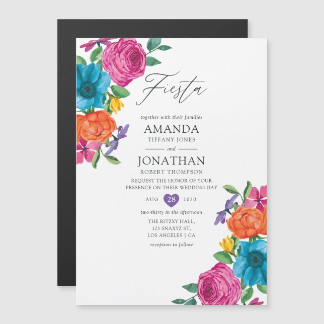 Watercolor Floral Fiesta Wedding Magnetic Invitation (Front/Back)