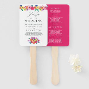Watercolor Floral Fiesta Wedding Program Hand Fan