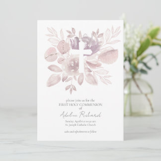 Watercolor Floral First Communion  Invitation