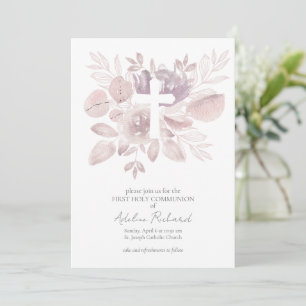 Watercolor Floral First Communion  Invitation