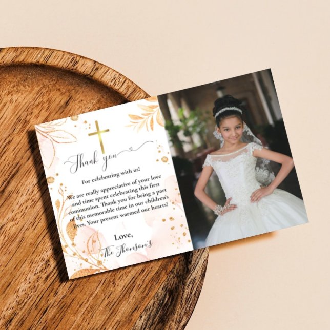 Watercolor floral first communion thank you card (Creator Uploaded)