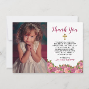 Watercolor Floral First Holy Communion Thank You Card