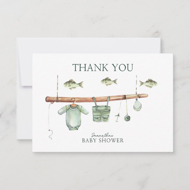 Watercolor Floral Fisherman Baby Shower  Thank You Card (Front)