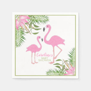 Watercolor Floral Flamingo Baby Shower Napkin