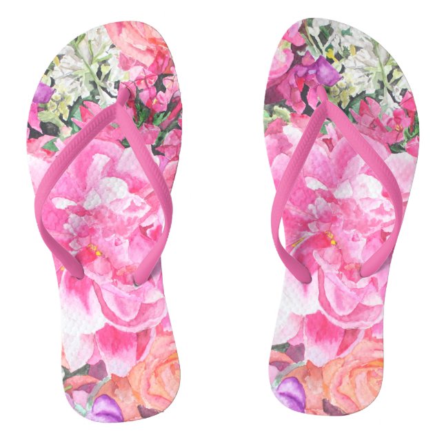 Watercolor Floral Flip Flops (Footbed)