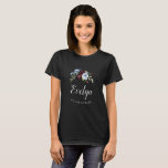 watercolor floral flowergirl black T-Shirt<br><div class="desc">A painted flowers design with elegant burgundy and dusty blue flowers. The text and colours can be personalized.</div>