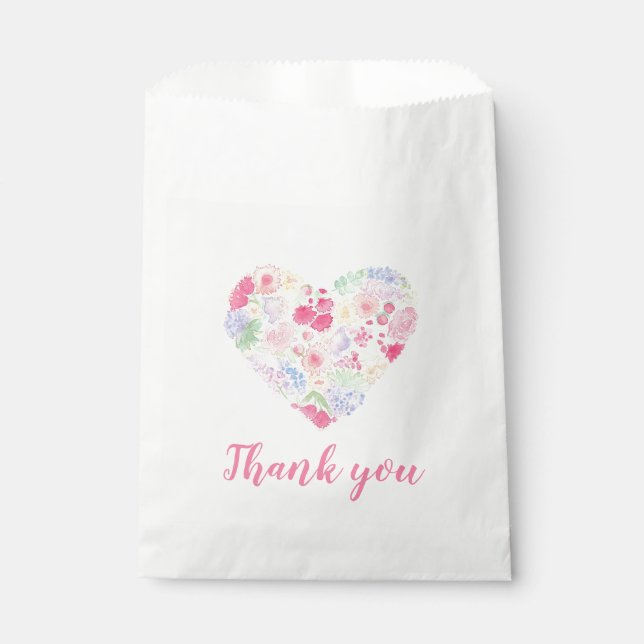 Watercolor Floral Flowers Heart Favour Bag (Front)