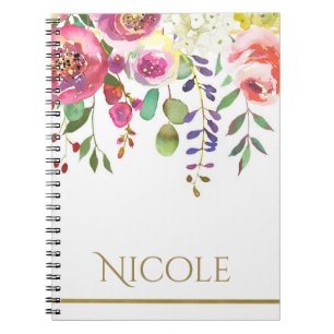 Watercolor Floral Flowers Modern Colourful Bold Notebook