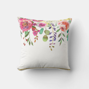 Watercolor Floral Flowers Modern Colourful Bold Throw Pillow