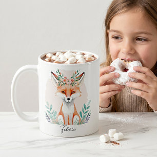 Watercolor floral fox personalized coffee mug