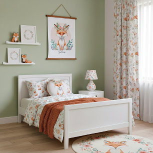 Watercolor floral fox personalized hanging tapestry