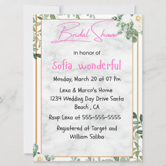 Watercolor Floral Frame Bridal Shower Invitation