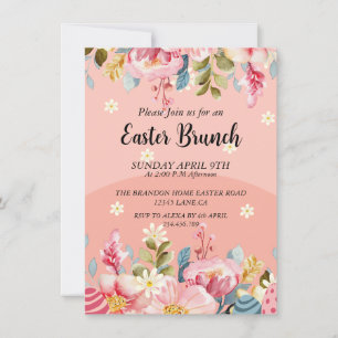Watercolor Floral Frame Easter Brunch Invitation