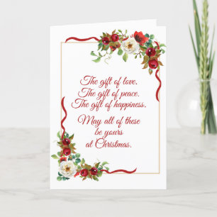 Watercolor Floral Frame with Berries and Ribbon Holiday Card
