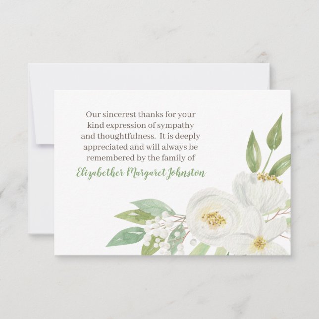 Watercolor Floral Funeral Thank You Bereavement (Front)