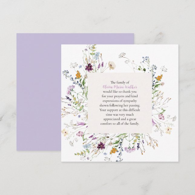 Watercolor Floral Funeral Thank You Note Card (Front/Back)