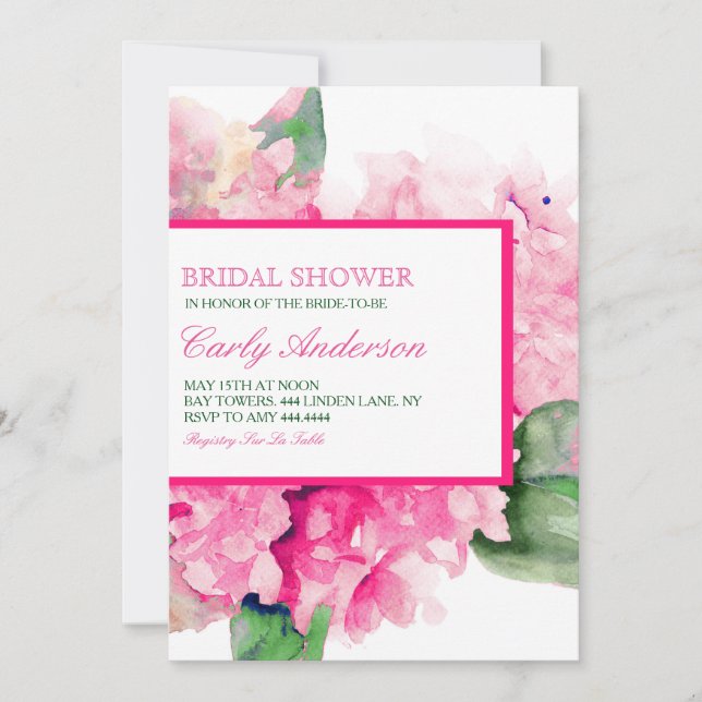 Watercolor Floral Fuschia Bridal Shower Invitation (Front)