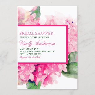 Watercolor Floral Fuschia Bridal Shower Invitation