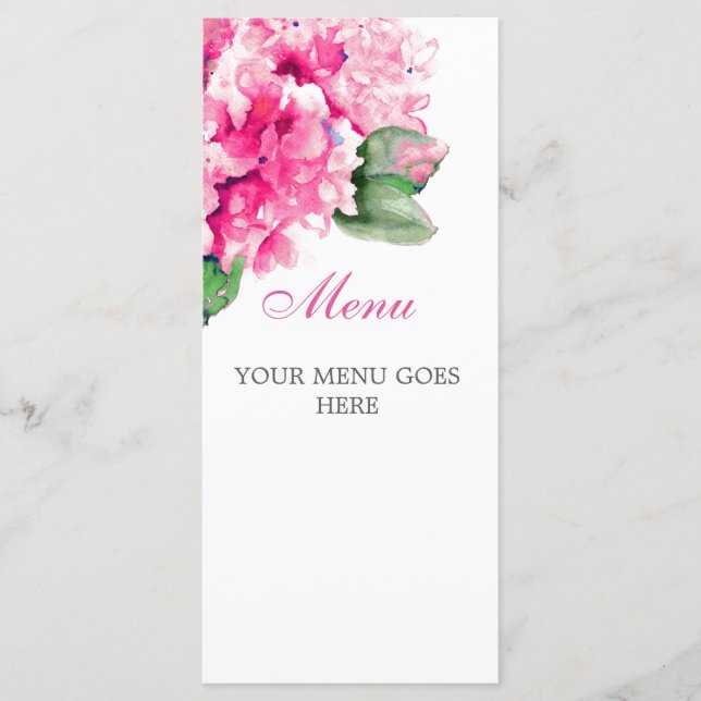 Watercolor Floral Fuschia Menu Cards (Front)