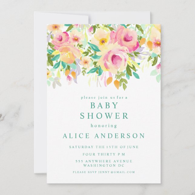 Watercolor Floral Garden Baby Shower Invite (Front)