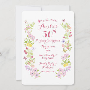Watercolor Floral Garden Birthday Party Invitation