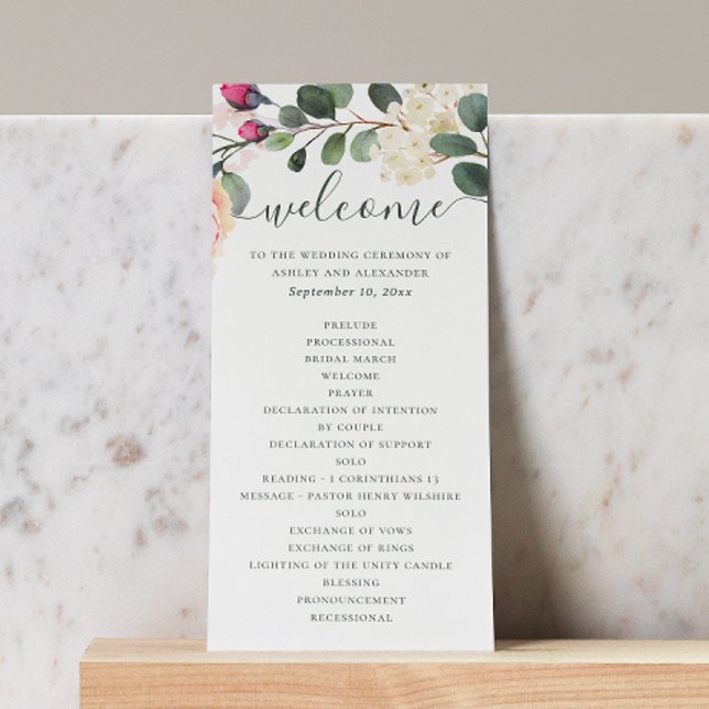 Watercolor floral garden. Greenery foliage wedding Program (Creator Uploaded)