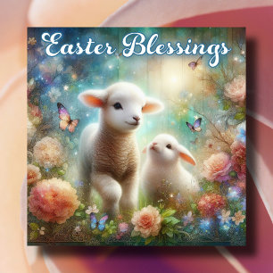Watercolor Floral Garden Lamb And Bunny Easter  Holiday Card