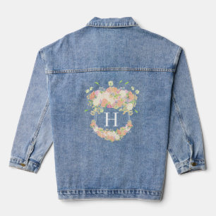 Watercolor Floral Garden Party Crest Denim Jacket