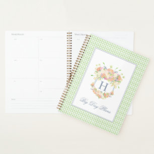 Watercolor Floral Garden Party Crest Green Gingham Planner