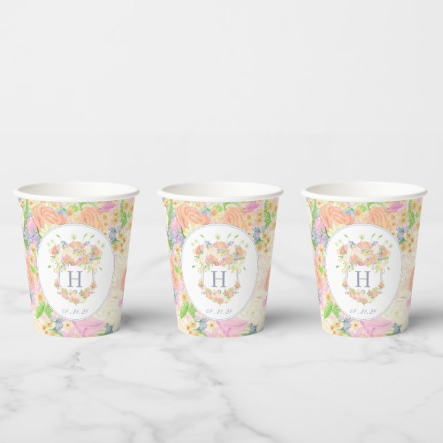 Watercolor Floral Garden Party Crest Paper Cups (Multi)