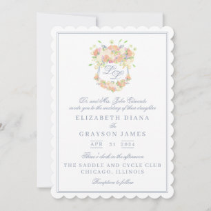 Watercolor Floral Garden Party Crest Two Initial Invitation