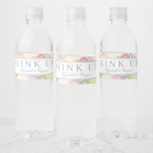 Watercolor Floral Garden Party Crest Water Bottle Label