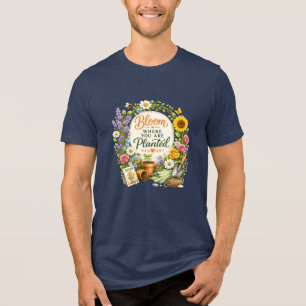 Watercolor Floral Gardening Inspirational Design Tri-Blend Shirt